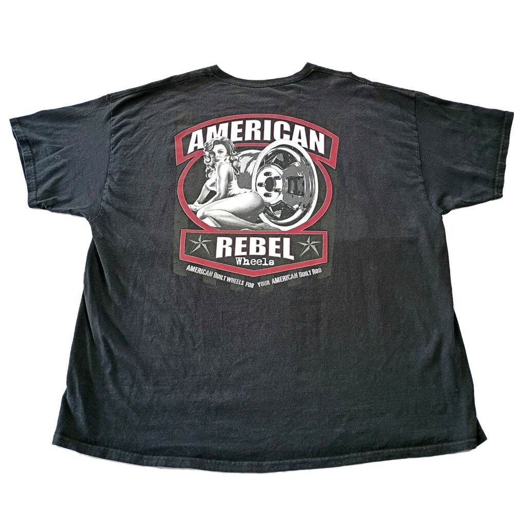 American Rebel Wheels Pinup Girl T Shirt Mens 3XL Hot Rod Gearhead Motorsports